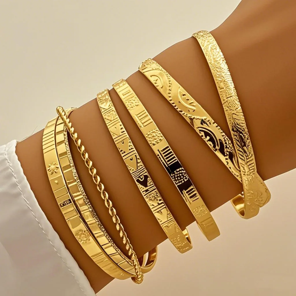 7-Piece Engraved Metal Bracelet Set
