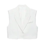 Cropped Sleeveless One-Button Vest with Turn-Down Collar — Image 6