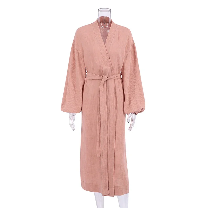 Lightweight Cotton Gauze Long Sleeve Mid-Calf Robe