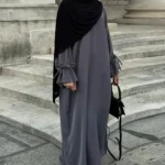 Solid Black Abaya with Waist Tie — Image 3