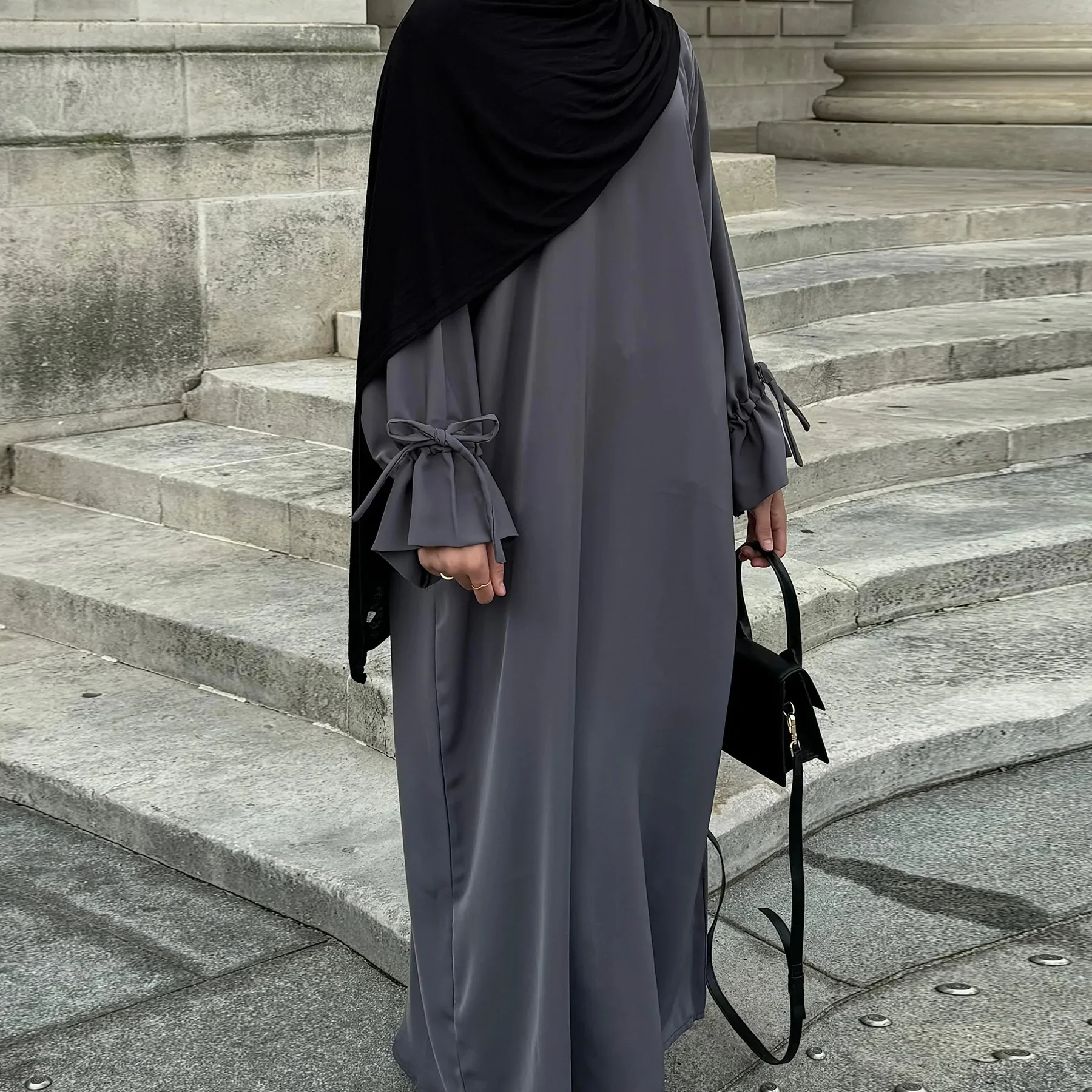 Solid Black Abaya with Waist Tie