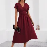 Solid V-Neck Summer Dress — Image 4
