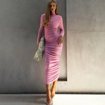 Solid Turtleneck Dress