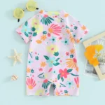 Girls' Short Sleeve Zip-Up Swim Jumpsuit — Image 3