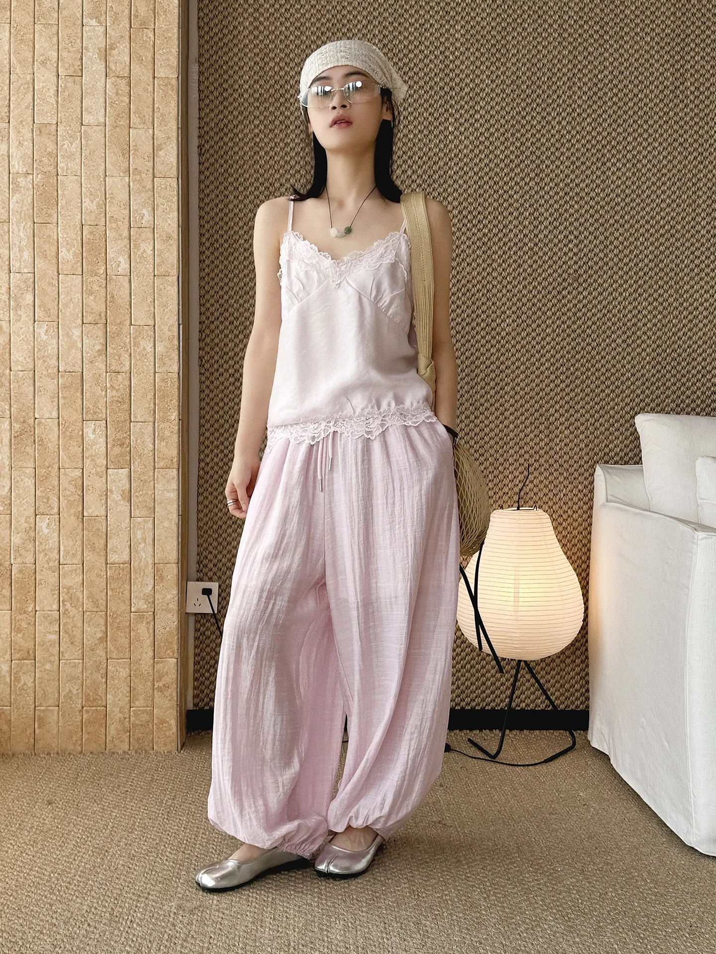 Ankle-Length High Waist Wide-Leg Pants with Tie
