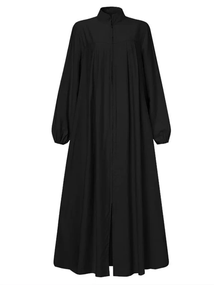Black Abaya with Stand Collar and Zipper