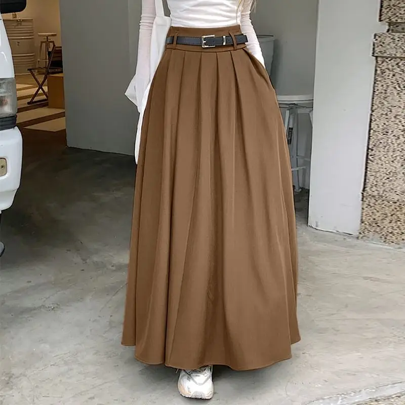High Waist Pleated Skirt with Wide Swing — Image 18