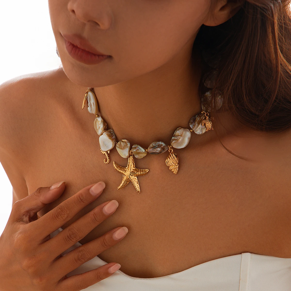 Boho Summer Asymmetric Necklace with Chain — Image 8