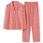 Long Sleeve Pajama Set with Turn-Down Collar and Long Pants — Image 5