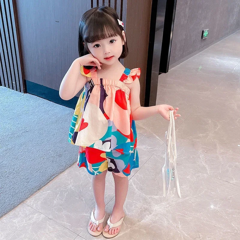 Girls' Set with Strappy Top in Coordinated Colors