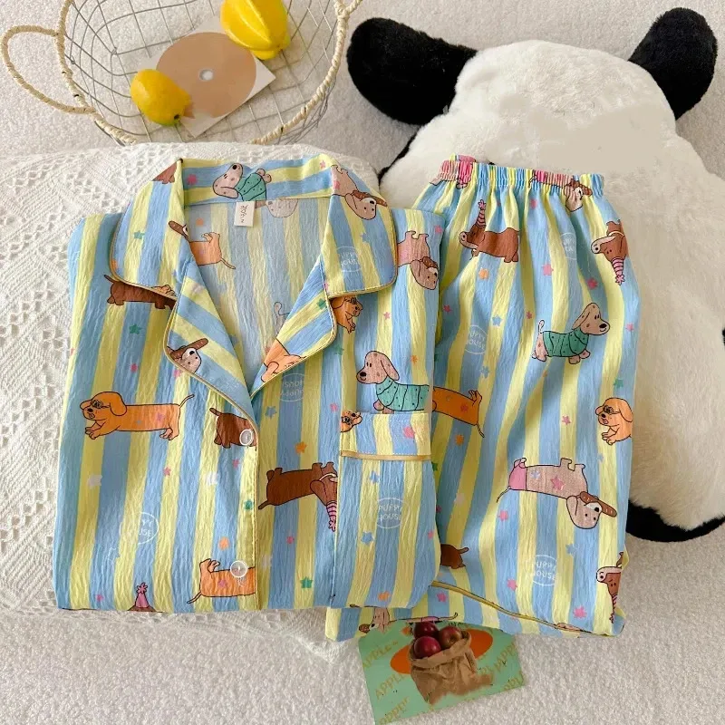 Summer Short Sleeve Pajama Set with Shorts and Fun Print