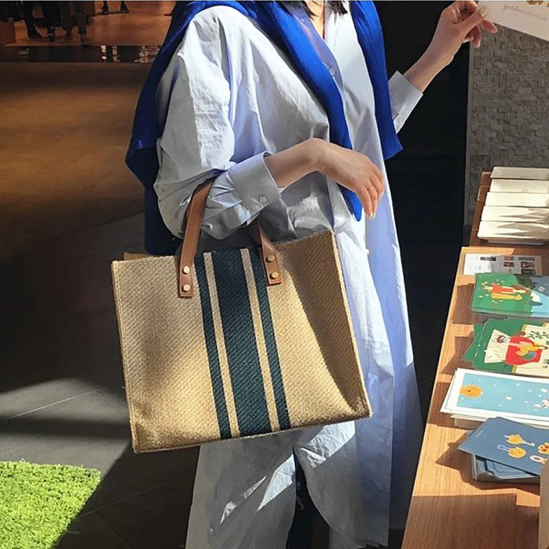 Large-Capacity Striped Canvas Tote Bag — Image 31
