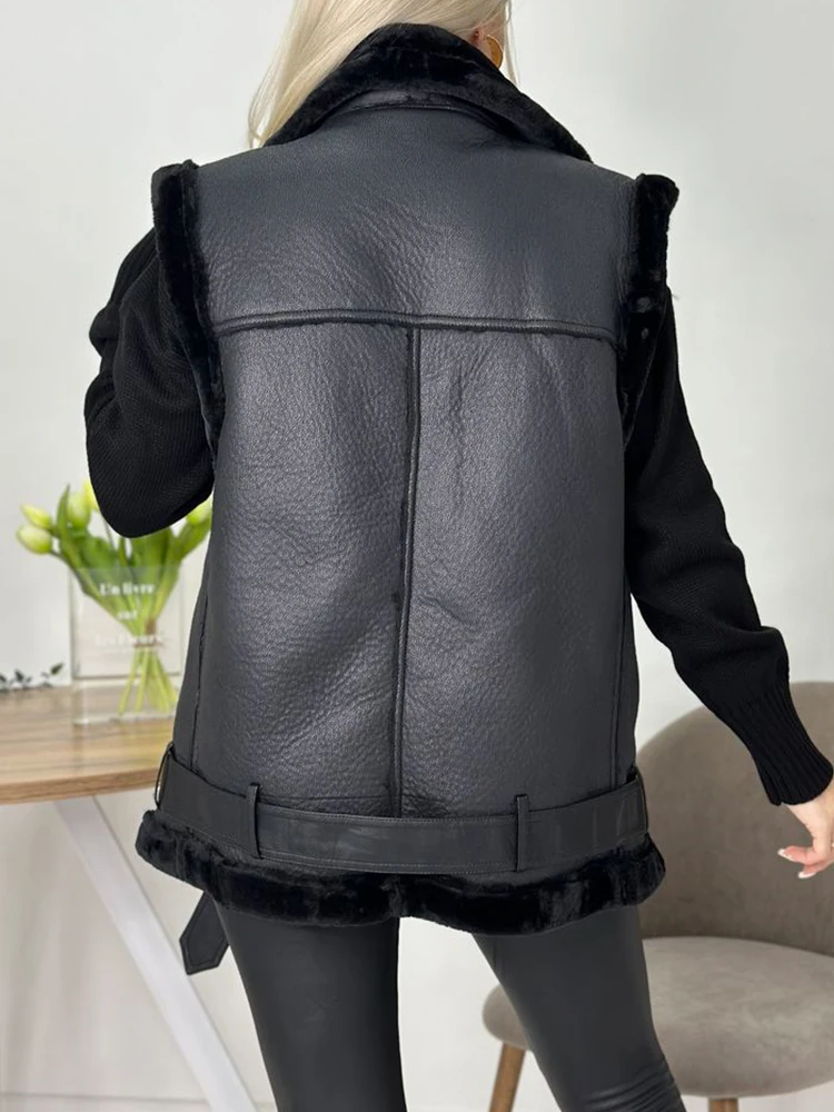 Faux Fur Vest with Turn-Down Collar and Zip Closure