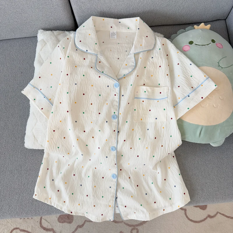 Polka Dot Cotton Short Sleeve Pajamas