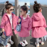 Girls' Long Coat with Defined Waist