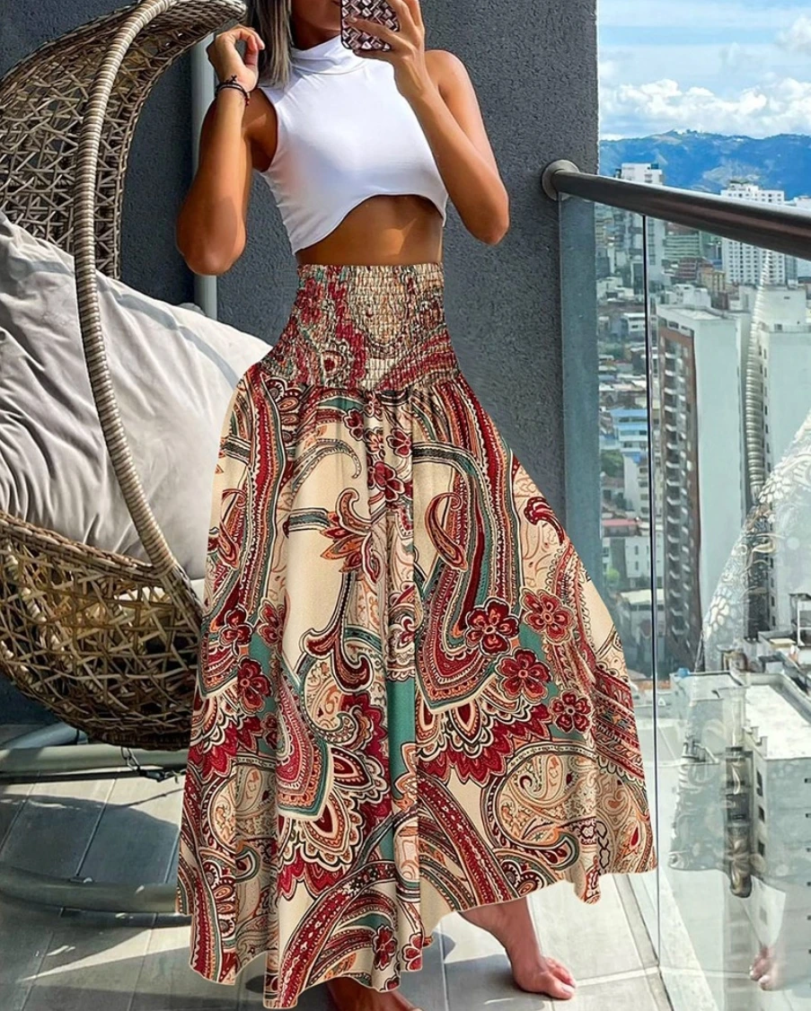Bohemian Paisley Print Skirt