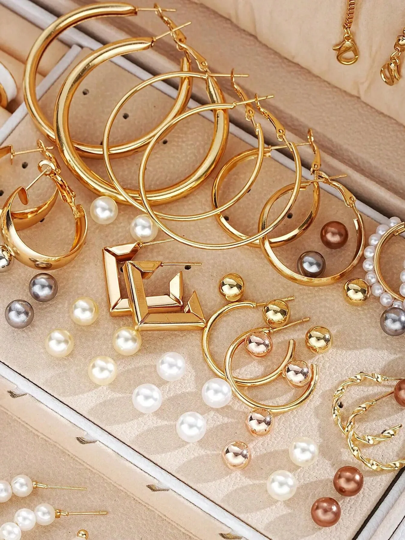 Pearl Earrings and Multi-Layer Necklace Set