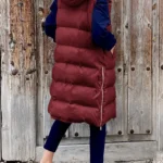 Long Winter Hooded Zip-Up Vest with Side Pockets — Image 4