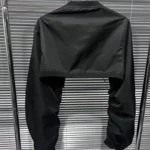 Black Leather-Feel Jacket with Front Buttons and Pockets — Image 4