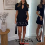 Elegant Puff Sleeve Summer Short Dress with Zipper — Image 2