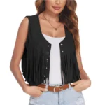 Suede-Feel Vest with Fringe and Studs — Image 6