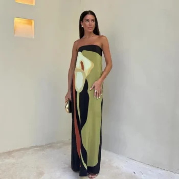 Long Strapless Dress with Elegant Print