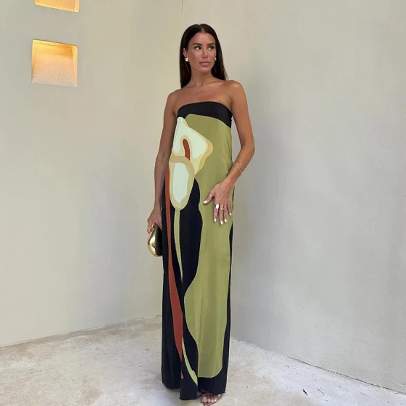 Long Strapless Dress with Elegant Print