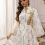 White Abaya with Gold Floral Embroidery — Image 5
