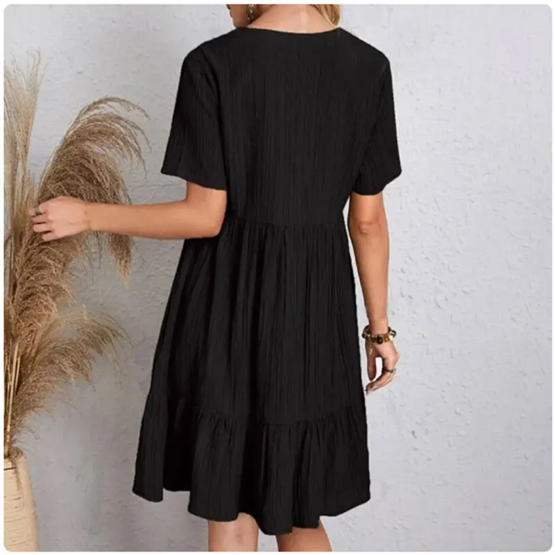 V-Neck Dress with Ruffled Hem