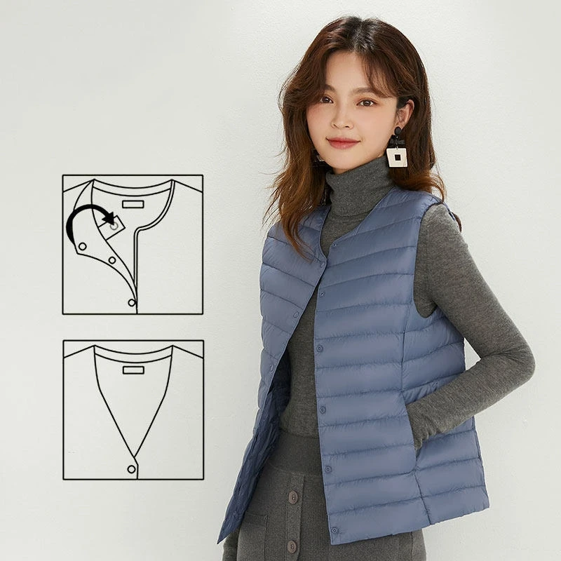 Lightweight Sleeveless Down Vest with Full Opening and Pockets