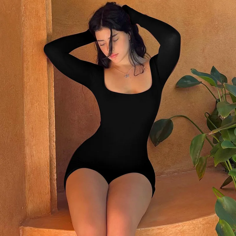 Long Sleeve U-Neck Jumpsuit with Straps