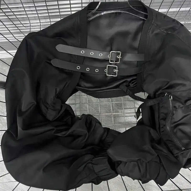 Black Leather-Feel Jacket with Front Buttons and Pockets