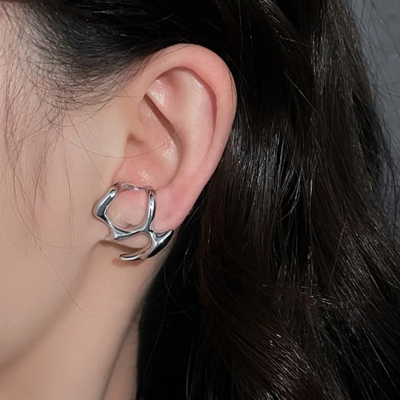 Silver-Tone Earrings with Irregular Flowing Shapes