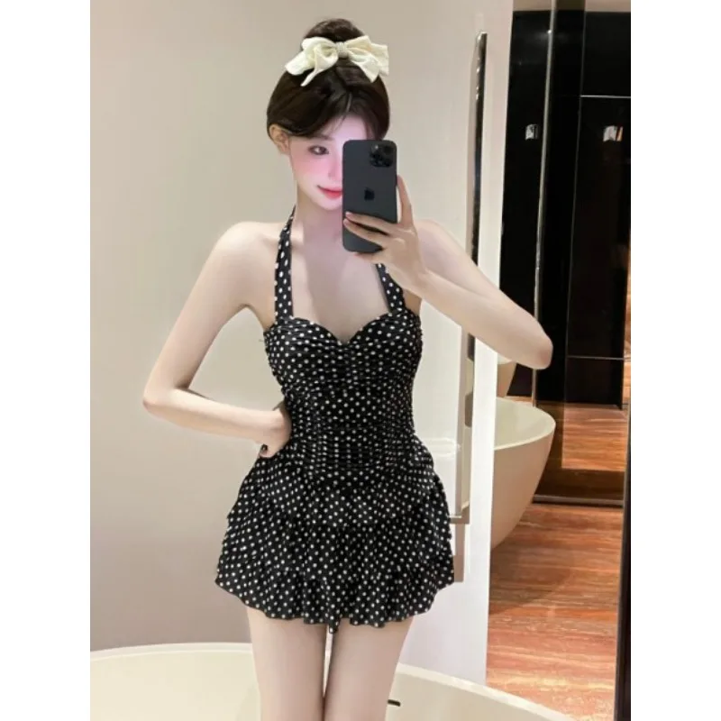 Red Polka Dot Halter Neck Swimsuit