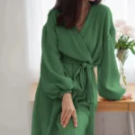 Lightweight Cotton Gauze Long Sleeve Mid-Calf Robe — Image 5