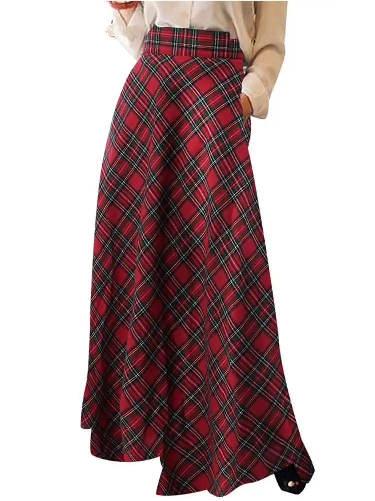 Long Plaid Skirt for Autumn