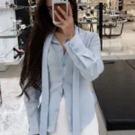 قميص قطني خريفي بحزام رابط — صورة 6