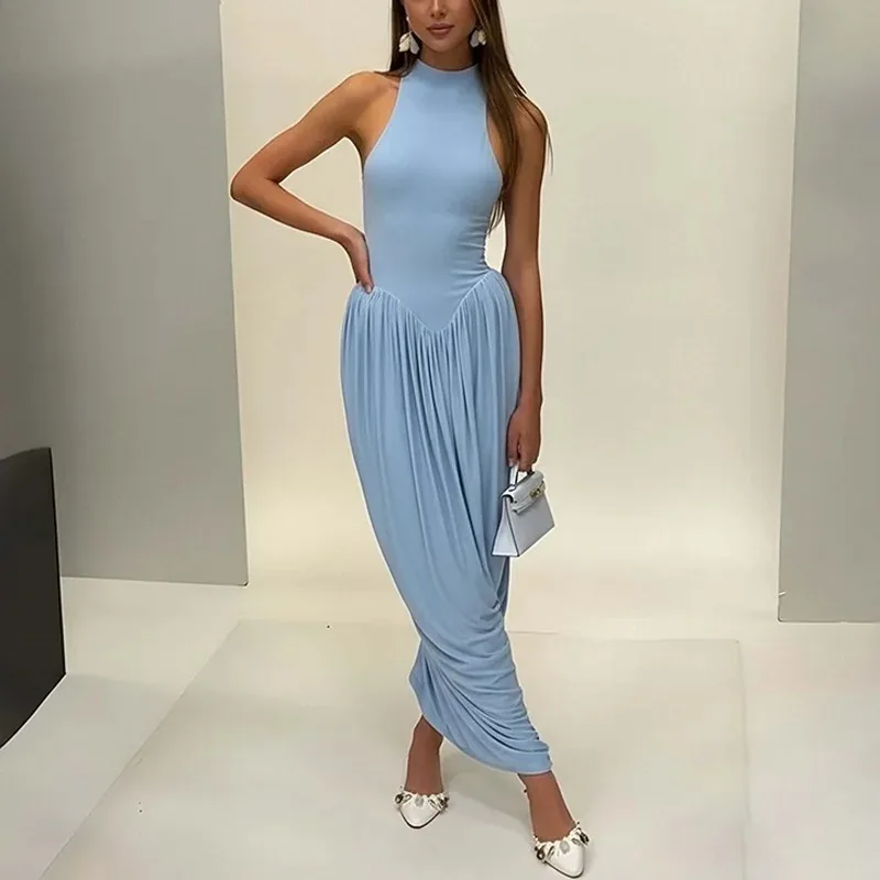 Elegant Sleeveless Round Neck Maxi Dress