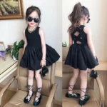 Girls' Black Dress with Tulle Skirt — Image 3