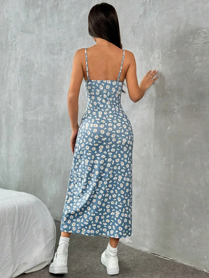 Long Dress with Wrap Bodice and Side Slit