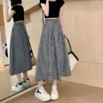 Black and White Plaid A-Line Skirt — Image 2