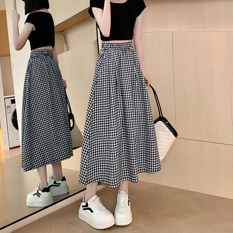 Black and White Plaid A-Line Skirt