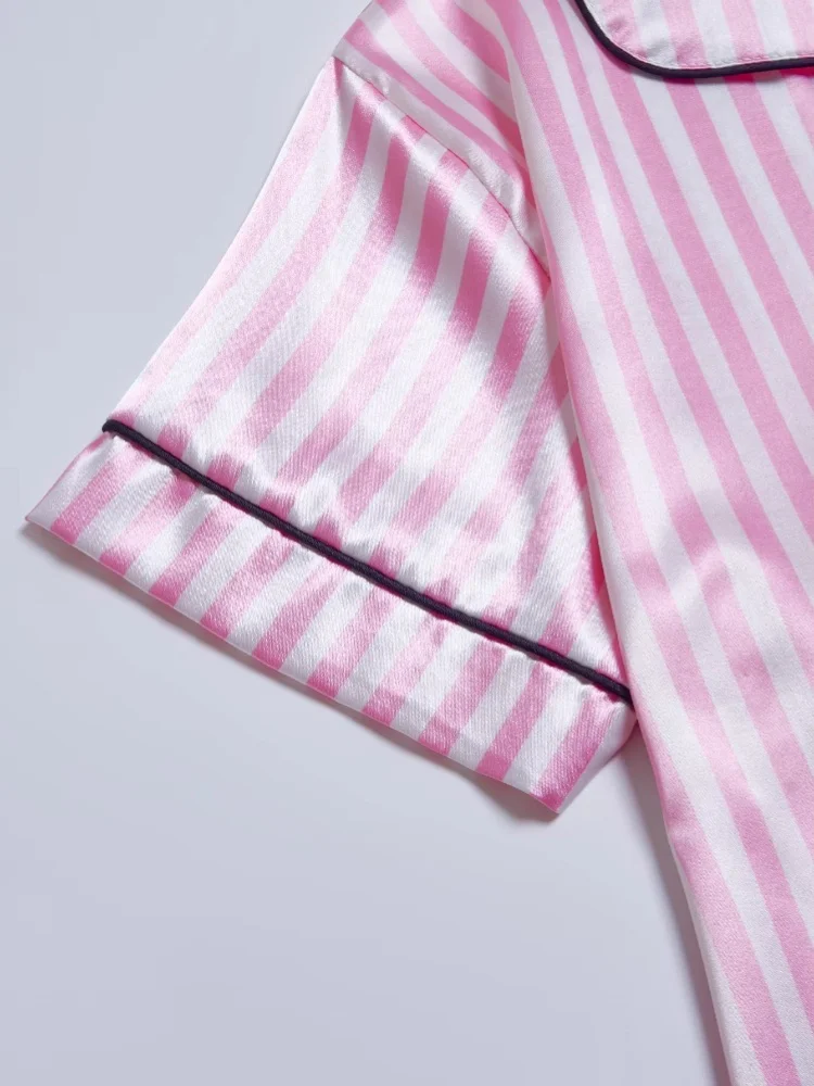 Striped Pajama Set with Embroidery and Pocket