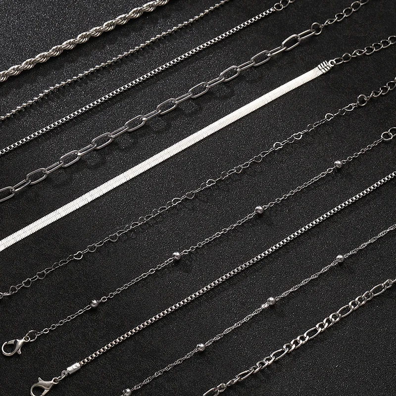 10-Piece Flat Chain Bracelet Set