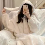 Warm Winter Long Sleeve House Robe with Bunny Ears — Image 6