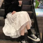 Tulle Mesh Midi Skirt with Elastic Waist — Image 3