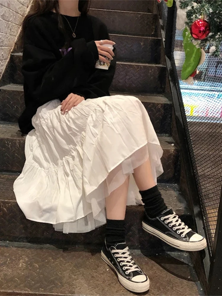 Tulle Mesh Midi Skirt with Elastic Waist