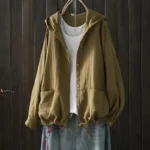 Solid Cotton Long Sleeve Hooded Cardigan — Image 5