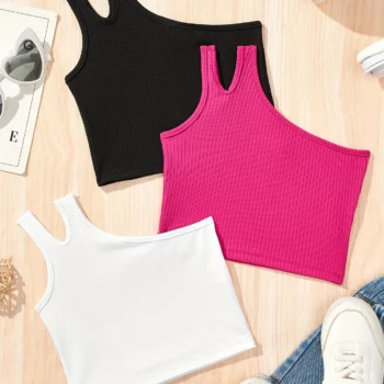 Girls' Ribbed Asymmetric Crop Top
