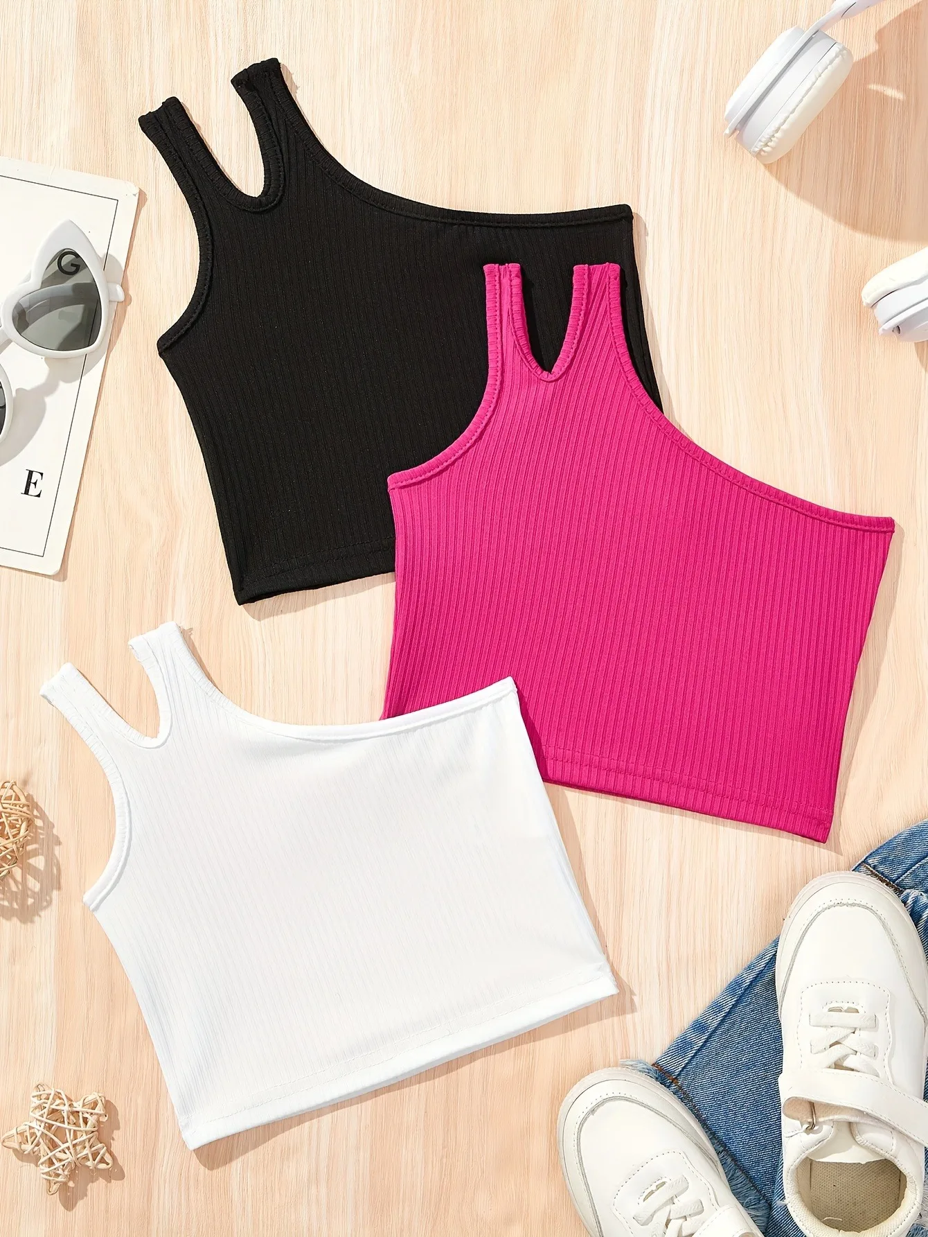 Girls' Ribbed Asymmetric Crop Top